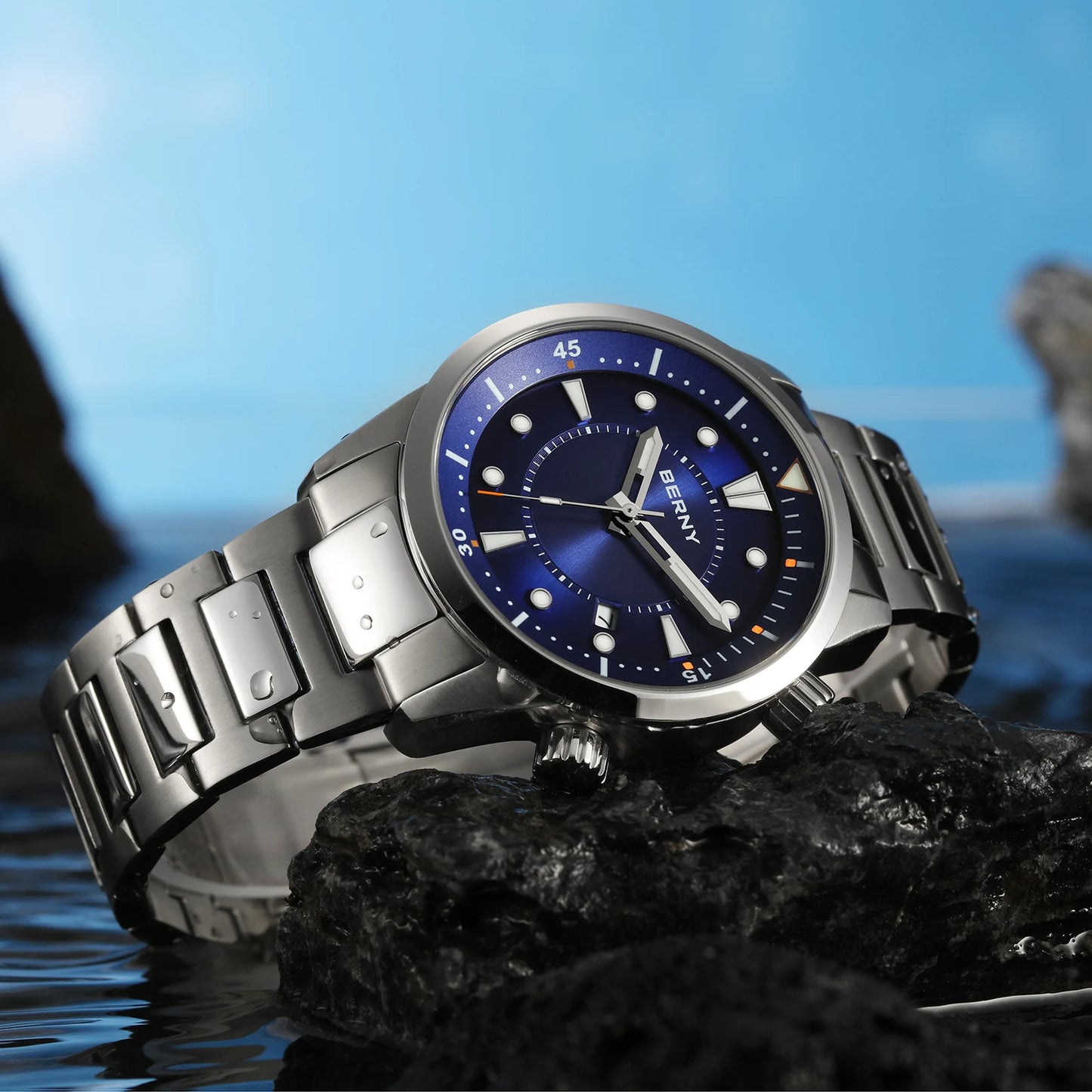 BERNY Automatic Diver Men Watch 200M Waterproof Miyota 8215 Sappire AR Coated Silicone Sports Swim Wristwatch Men's Diver Watch