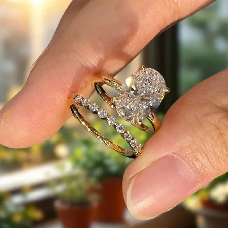 925 Sterling Silver Fashion Plain Oval Zircon Stackable Set Ring For Women Anniversary Wedding Luxury High Quality Fine Jewelry