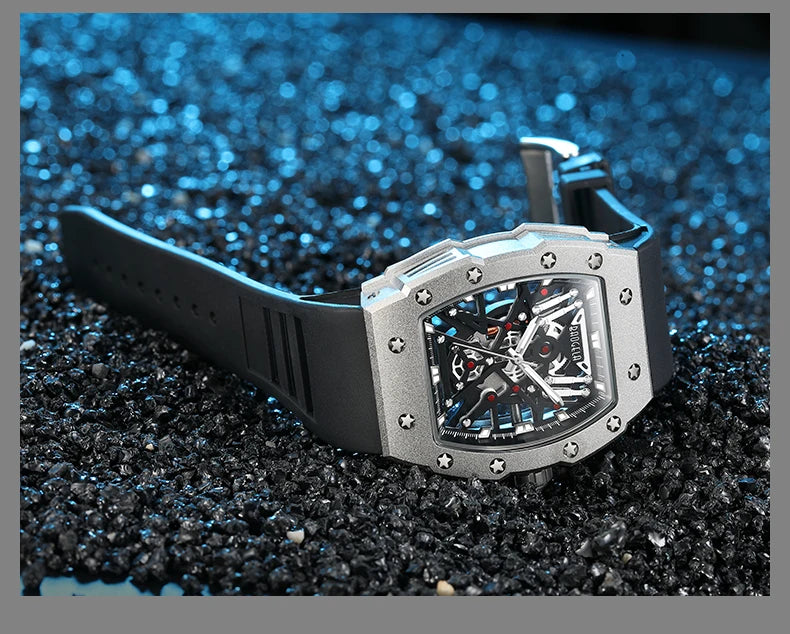 BAOGELA Black Stainless Steel Watch Men Military Sport Analog Quartz Wristwatch with Silicone Strap Luminous Hands Relogio 4147