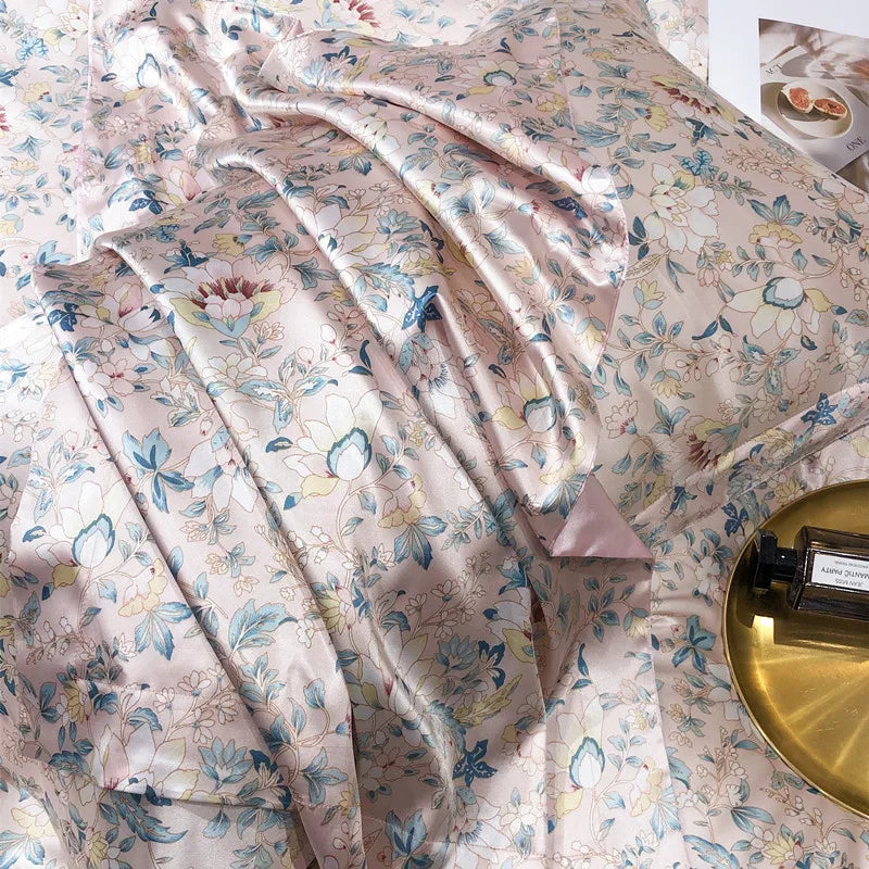 Luxury Blending Mulberry Silk Bedding Set with Duvet Cover Bed Sheet Pillowcase Double Couple Single Summer Blanket Cover Sheets