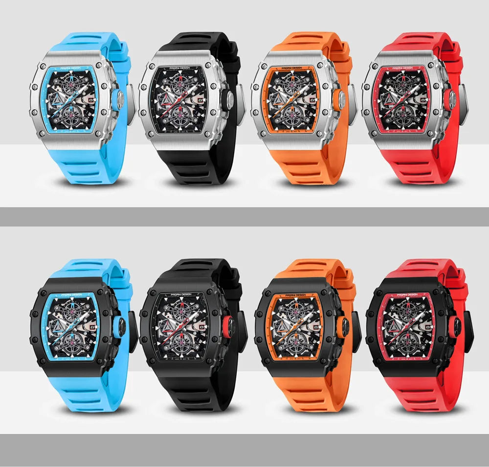 Pagani Design Men's Quartz Watches Japan Movt Skeleton Dial Waterproof Sport Rectangle Sapphire Glass Chronograph Watch For Men