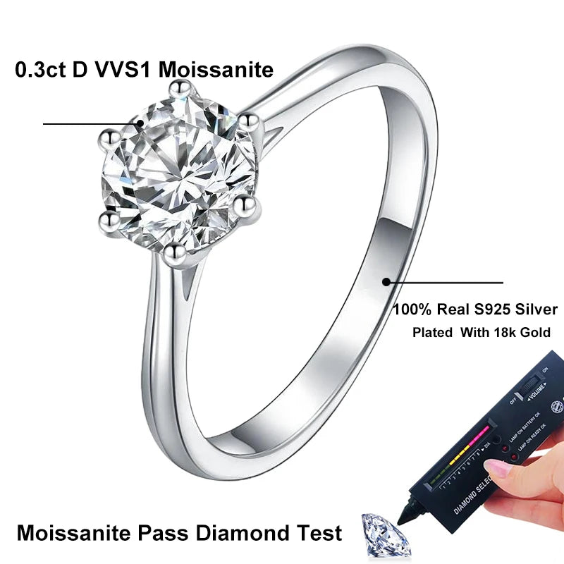 NeeTim 0.3ct 4mm Moissanite Diamond Ring for Women S925 Sterling Silver with Gold Plated Eternity Band Wedding Party Jewelry