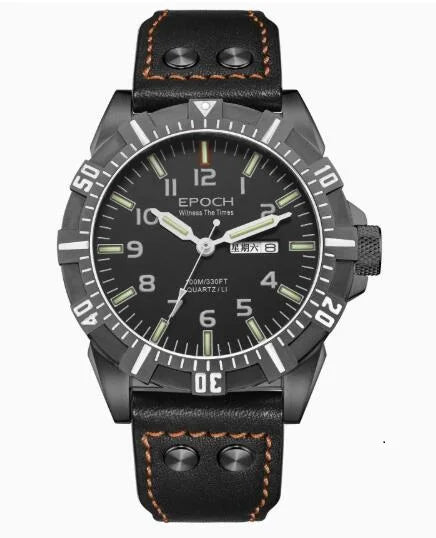 EPOCH Men Quartz Watch Luminous 10Years Lithium Battery Japan Movement Rotated Dial WR100M Sapphire Chinese English Day Military