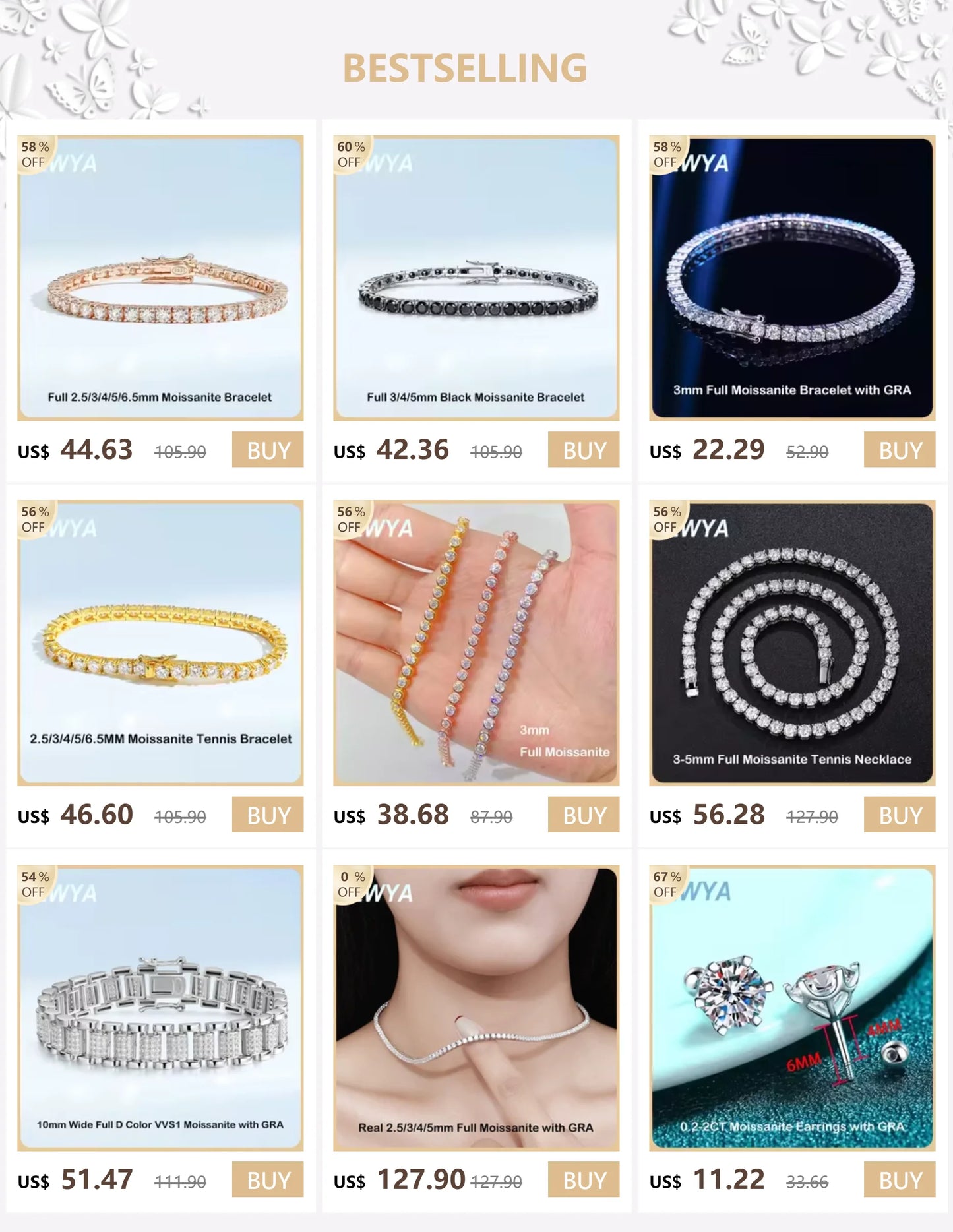 EWYA Real D Color Full 2/2.5/3/4/5/6.5mm Moissanite Tennis Bracelet For Women S925 Plated 18K Rose Gold Diamond Link Bracelets