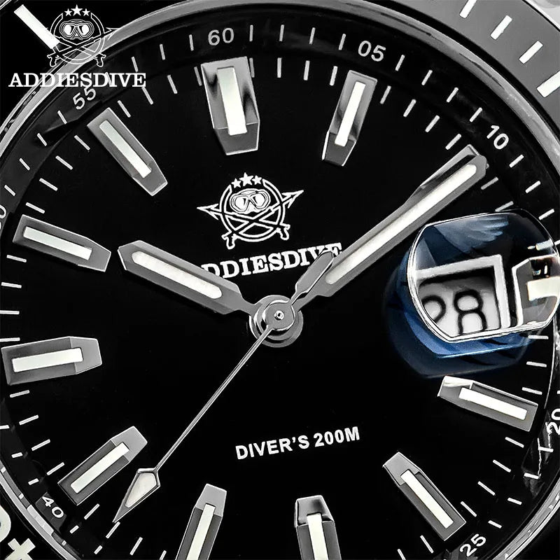 ADDIESDIVE New AD2510 Luxury Men's Diving Watch 41mm BGW9 Luminous Enamel Dial Screw-down Crown Durable Stainless Steel Strap