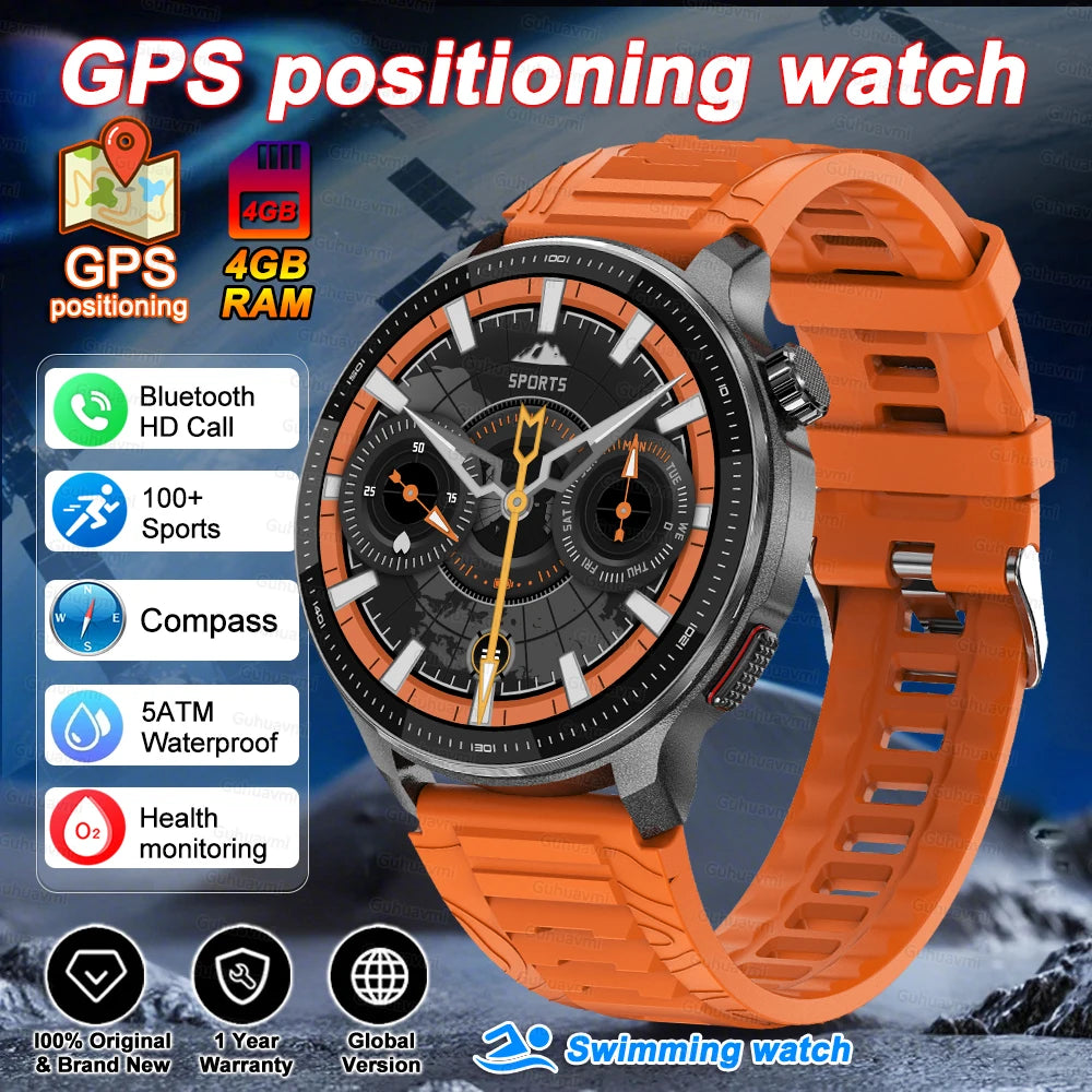 Smart watch Men4GB Memory With GPS Offline Maps Music Video Player Custom dial AMOLED display Sports Swim Waterproof Smart watch