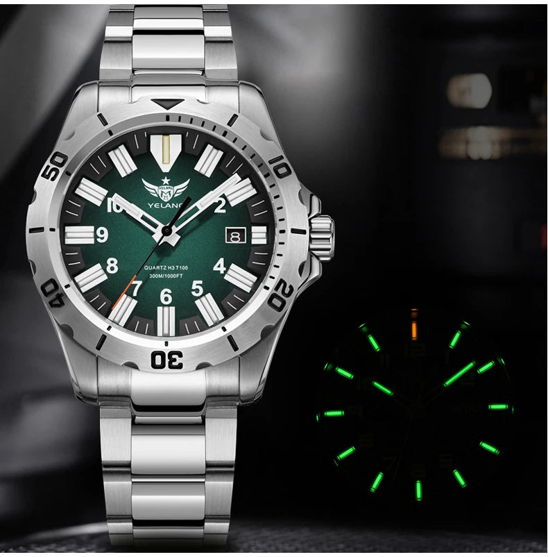 YELANG  V1036 42mm Men Quartz Watch Luminous 10 Years Lithium Movement Rotated Dial 30ATM 300m Waterproof Military Style Watches