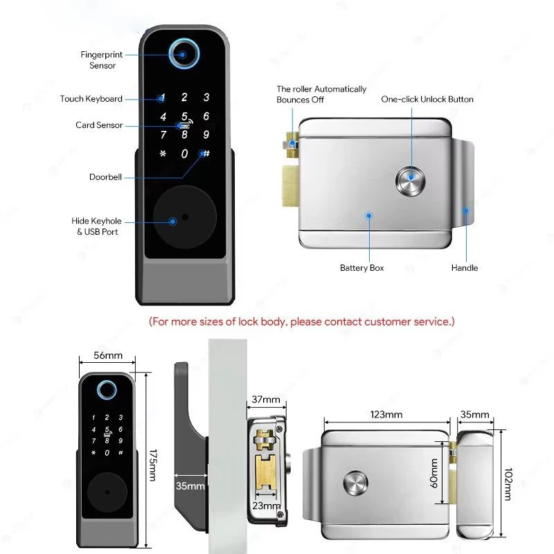 Waterproof Fingerprint Lock Tuya Wifi Remote Control Bluetooth TTLock App Mechanical Electronic Smart Door Lock For home