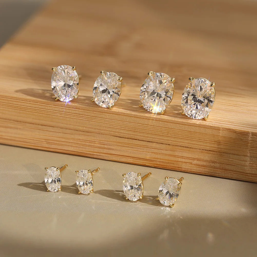 Women Stud Earrings 0.5-3ct Oval Moissanite with Certificate Passed Diamond Test S925 Silve Sparkling Jewelry Gift