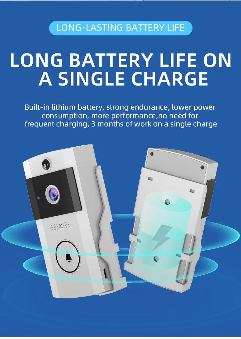 Solar Wireless Smart Video Doorbell HD Security Camera with Rain Cover Weatherproof Outdoor Two-Way Talk Voice Changer WiFi Door
