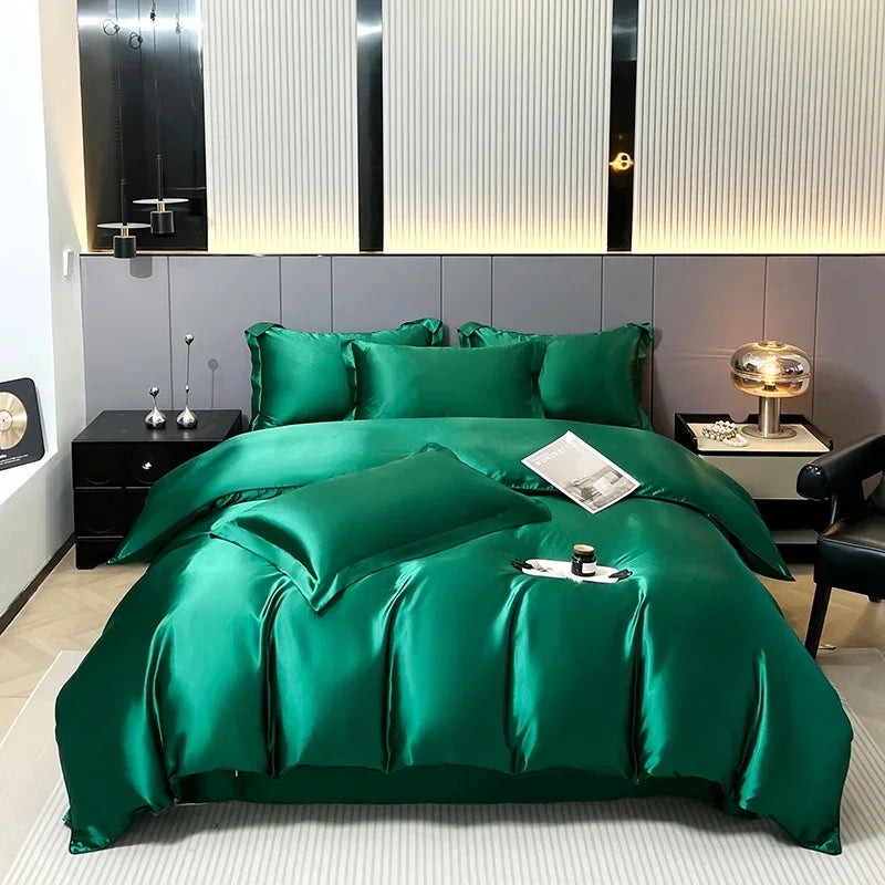Luxury Satin Bedding Set Solid Color Duvet Cover Comfortable Smooth Quilt Cover Single Double Twin Full Queen King Size