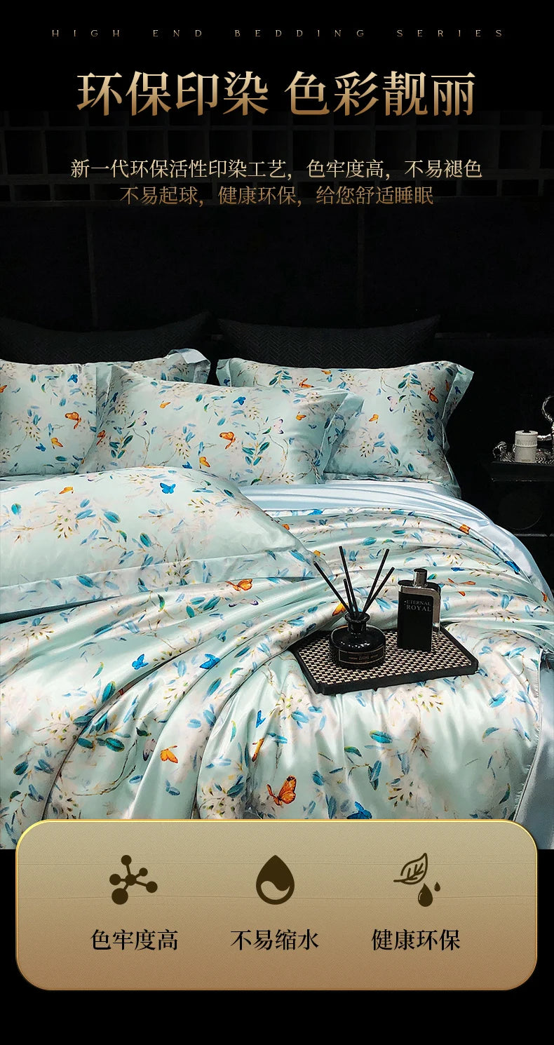 Luxury Palace Style Silk Bedding Set HighEnd Soft Silky Satin Quilt Cover Set Printed Queen King Duvet Cover Gift for Your Lover