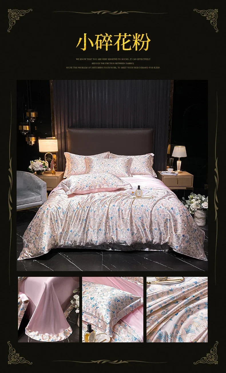 Natural Silk Bedding Set Single Double Queen King Printing Duvet Cover Luxury Quilt Cover Bedsheet Pillowcase