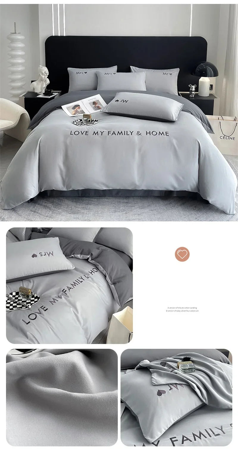 Luxury Nordic Egyptian Cotton Bedding Set King Queen Double Twin Size with Sheet Duvet Cover Pillowcase 1/2 People Bedroom Decor