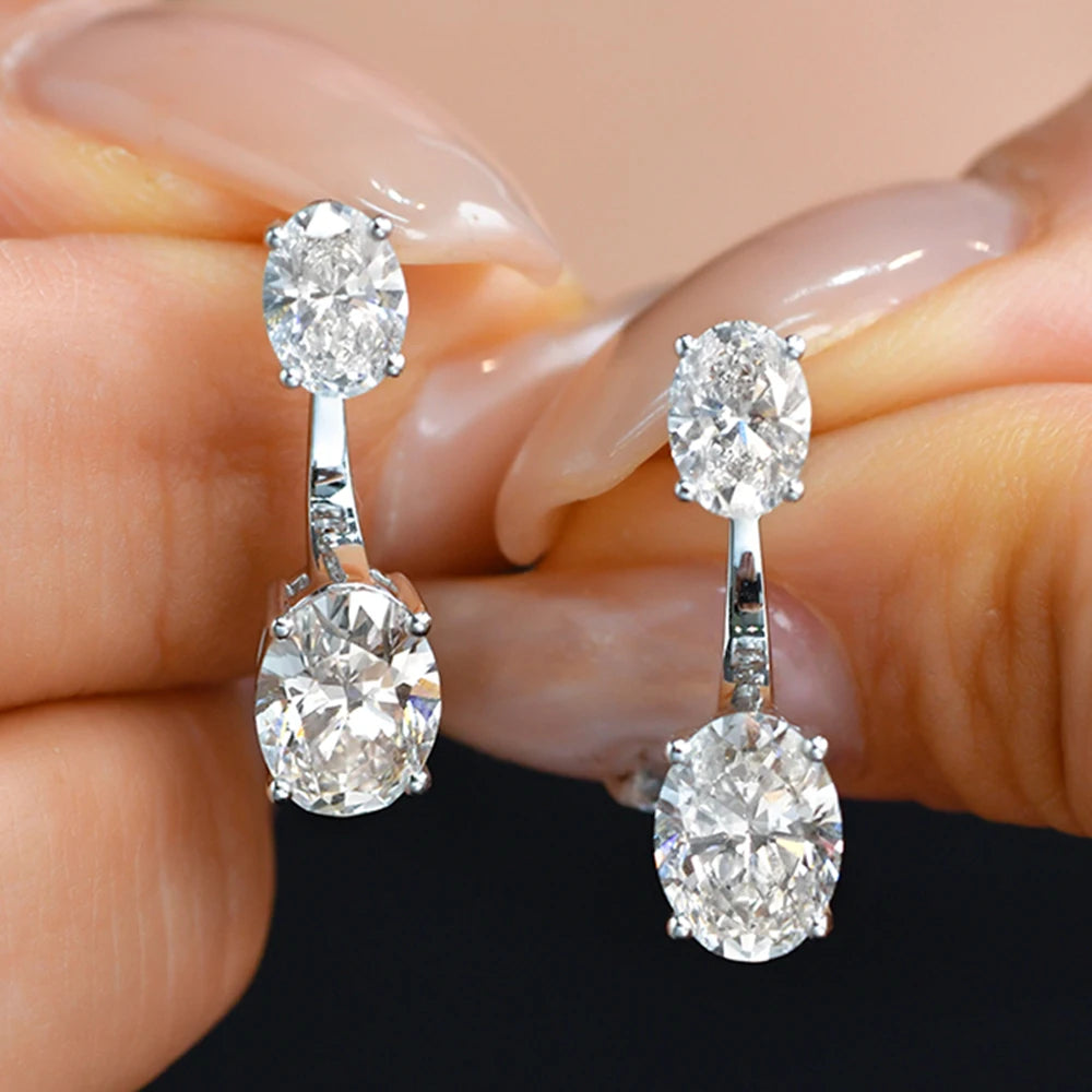 6cttw Oval Cut Moissanite Ear Jacket Earring for Women 2 Stone Detachable Drop Stud Earrings 925 Sterling Silver Jewely With GRA