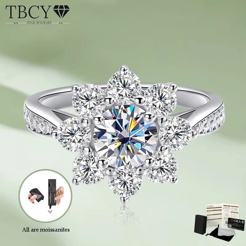 TBCYD 6MM D Color Sunflower Full Moissanite Rings 2.126cttw S925 Sterling Silver Wedding Engagament For Women With GRA Jewelry