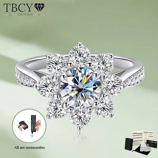 TBCYD 6MM D Color Sunflower Full Moissanite Rings 2.126cttw S925 Sterling Silver Wedding Engagament For Women With GRA Jewelry