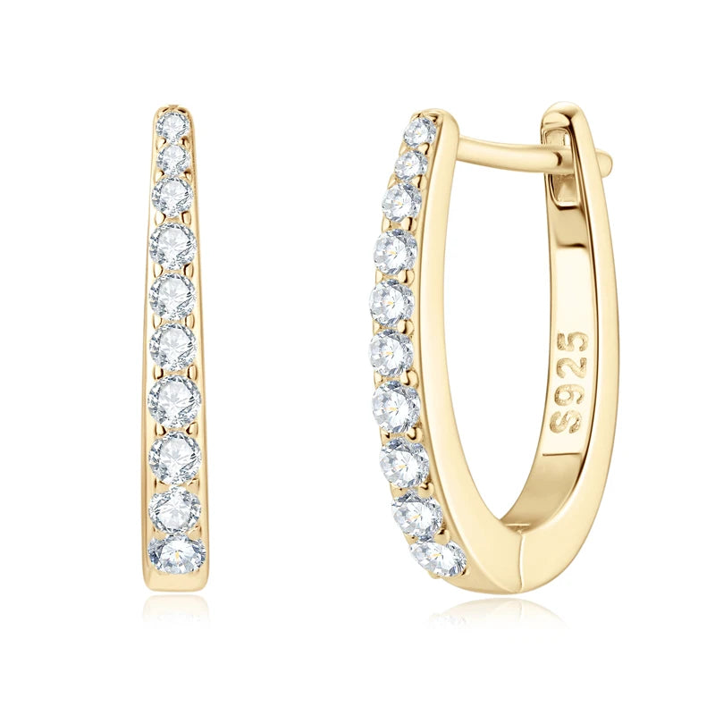 RAPRGOLD Certified Round Moissanite Hoop Earrings for Women S925 Sterling Silver U-shaped Earring Girl's Jewelry Gifts oorbellen