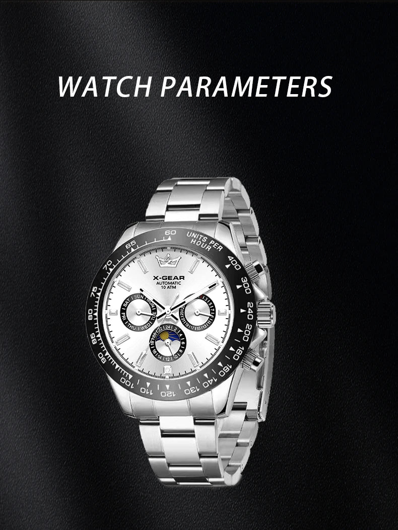 Montre mécanique automatique Panda Eye pour homme, lunette en céramique, trois cadrans, six aiguilles, étanche et lumineuse.