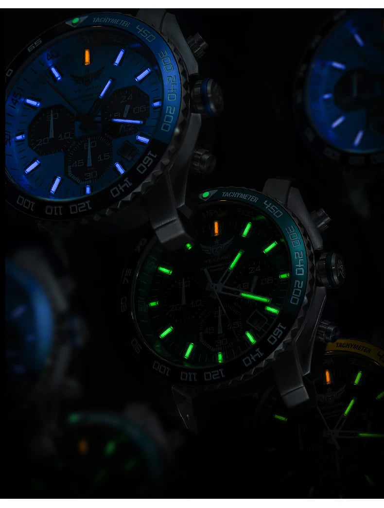 Yelang Watch 44mm V1215 Men Sports Watch Japan Eco-Drive VR42 Solar Diving Watch 100m Waterproof 10Bar Luminous watches for men