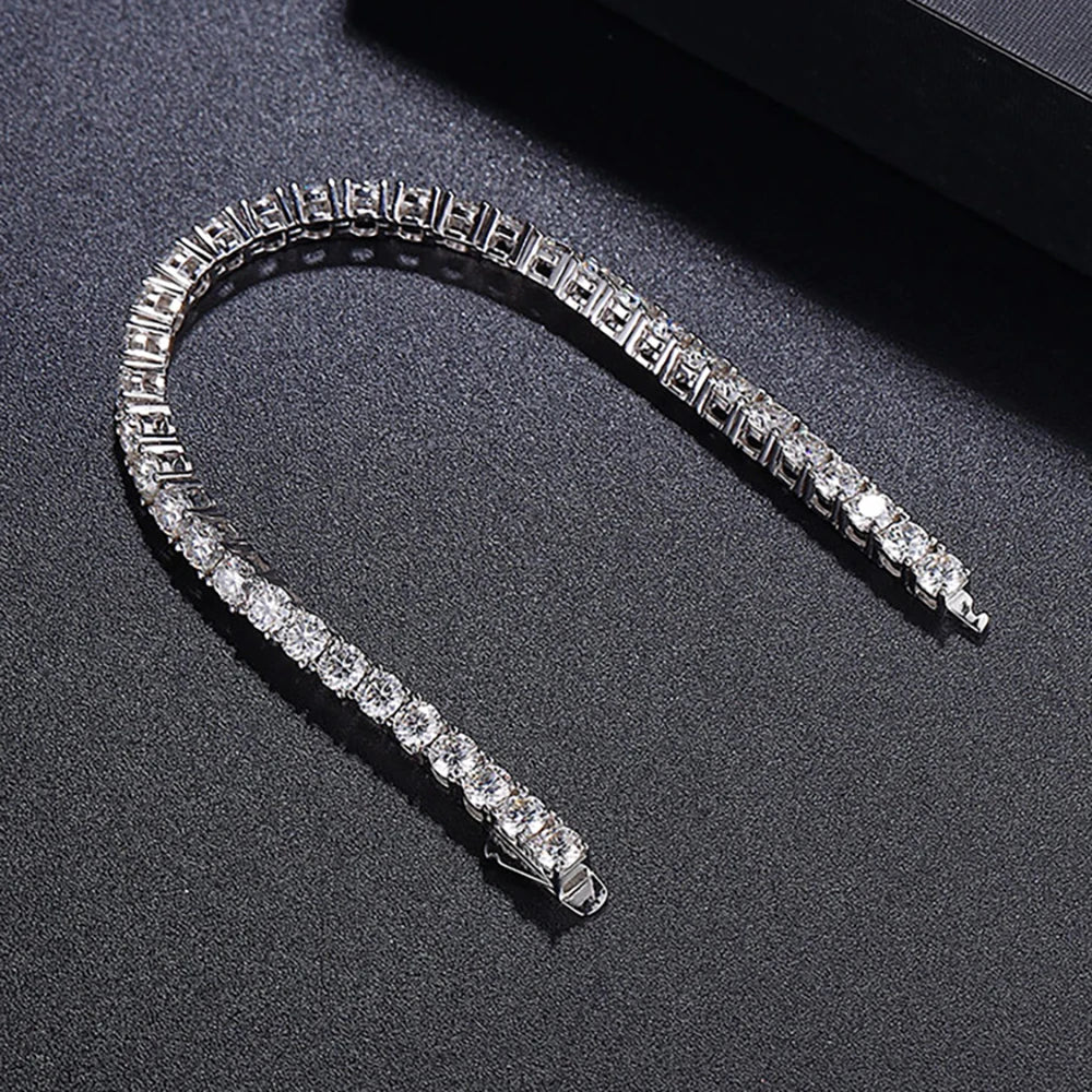2mm 2.5mm 3mm 4mm 5mm Moissanite Tennis Bracelet for Women Men 100% S925 Sterling Silver Hidden Spring Lock Bracelet Plated 18K