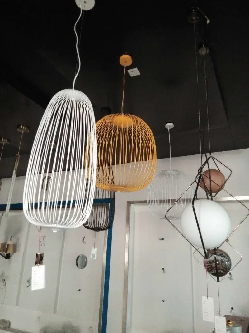 Minimalist Birdcage Hanging Light Italian Pendant Lamp Designer Spokes 1/2 Light  Home Decor Stairway Spot Lighting