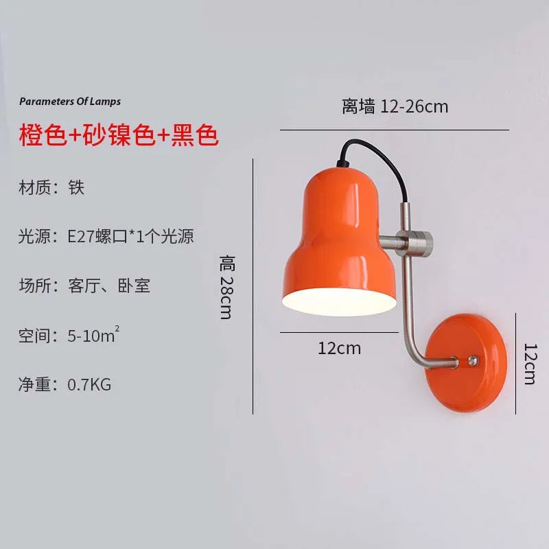 Bauhaus Vintge Medieval Red/Orange Wall Lamp LED E27 Iron Art Atmosphere Adjustable Wall Mounted Bedroom Bedside Study Reading