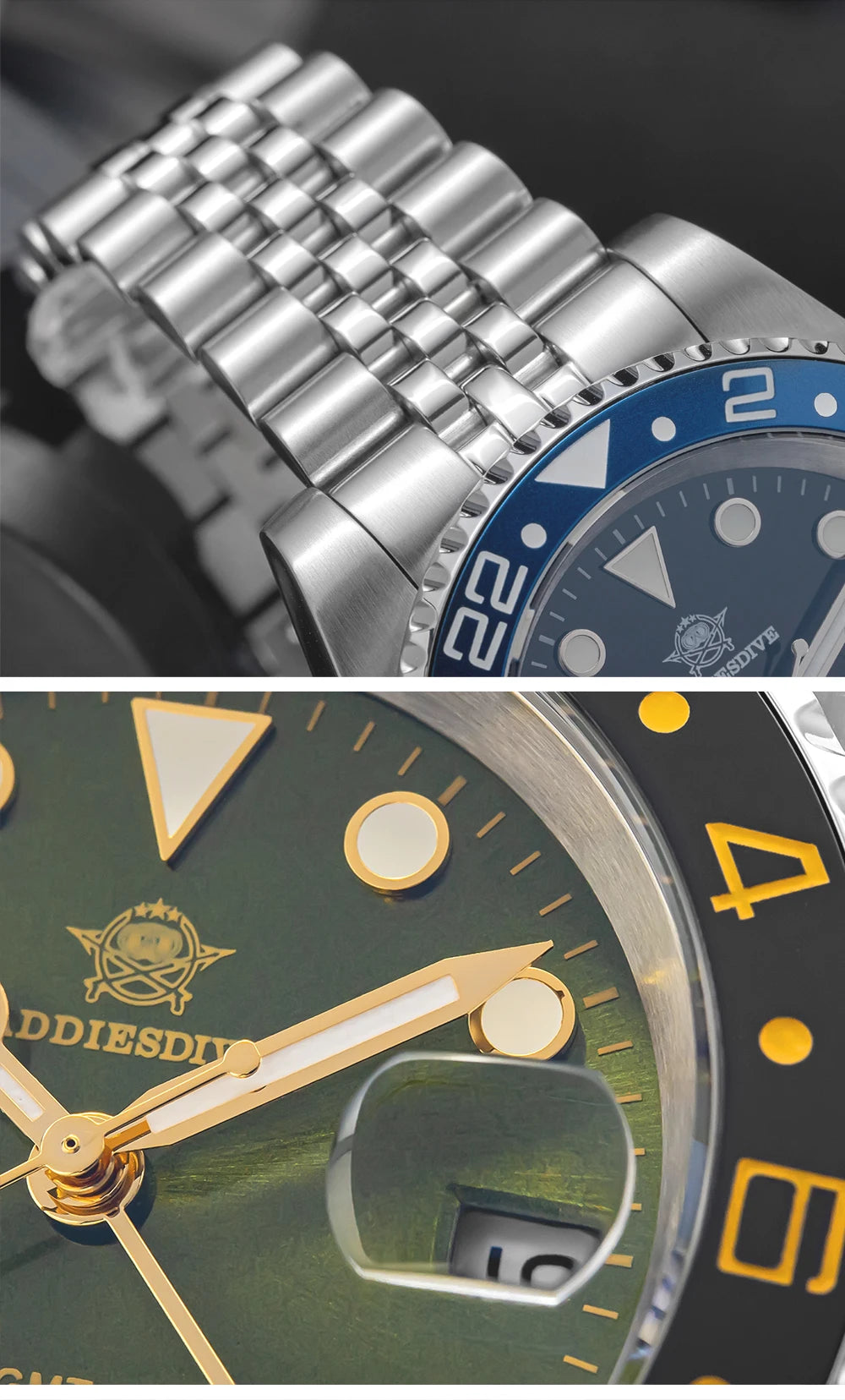 ADDIESDIVE AD2050 Men GMT Watch Swiss Ronda 515-24 BGW9 Super Luminous 20Bar Waterproof reloj 316L Stainless Steel Quartz Watch