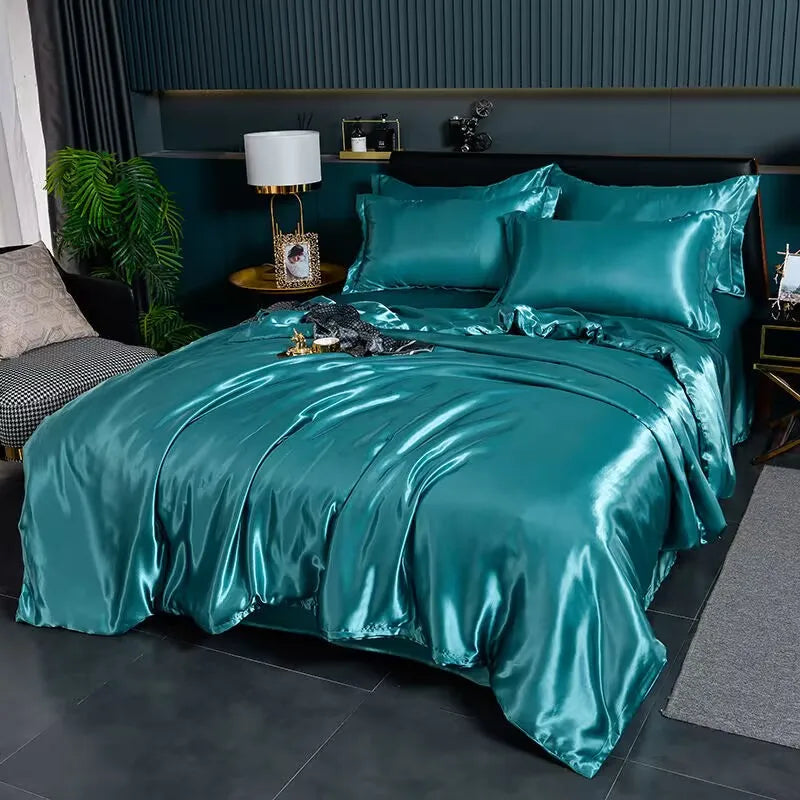 Mulberry Silky-blending Fabric Bedding Set High-end Silky Queen Size Duvet Cover Set with Fitted Sheet Luxury Bedding Sets King