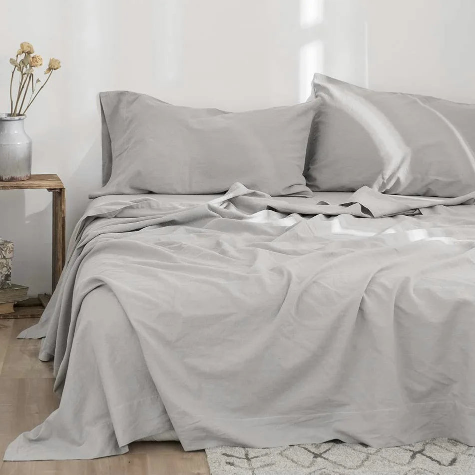 100% Linen Soft Bed Sheets, Queen Size Sheets Set,Bedding Set 1 Deep Pocket Fitted Sheet + 1 Flat Sheet + 2 Pillowcases