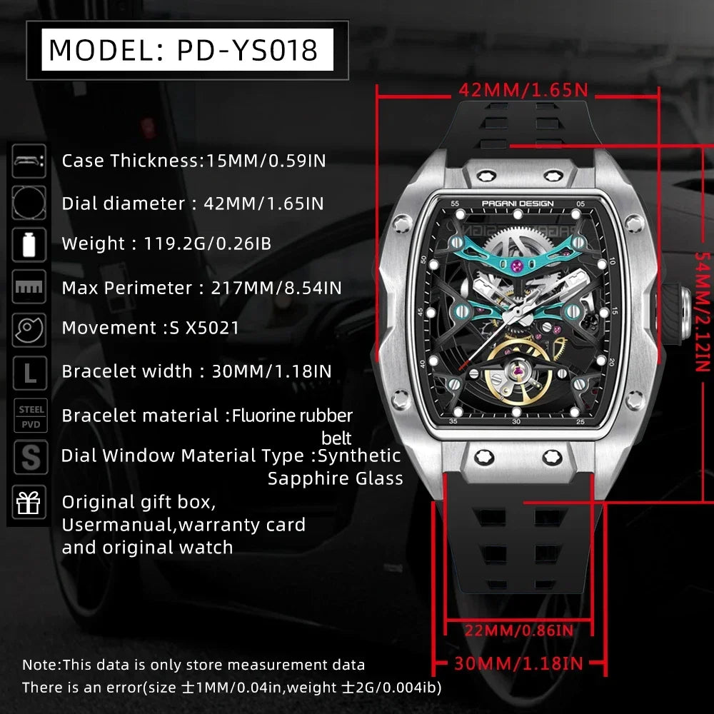 2025 new pagani design men's skeleton high-end watch rubber starp waterproof luminous fashion trend automatic mechanical watch.
