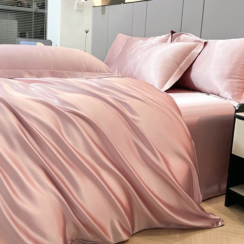 Luxury Satin Bedding Set Solid Color Duvet Cover Comfortable Smooth Quilt Cover Single Double Twin Full Queen King Size