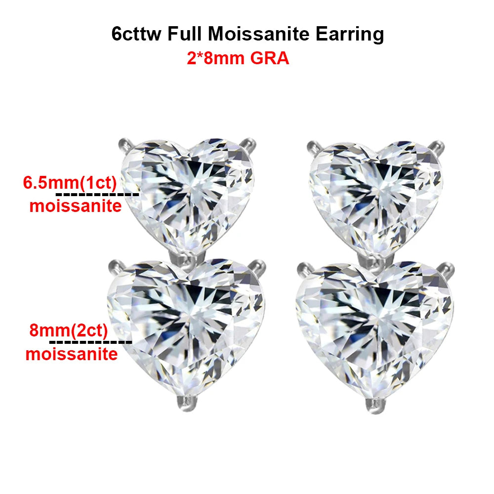 GRA Certified Heart Cut Moissanite Drop Earrings for Women 3/6cttw Luxury Quality Lab Diamond S925 Sterling Silver Bride Jewelry