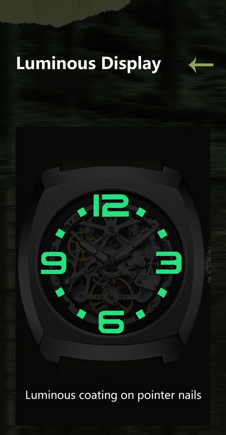 2025 Seagull Men's Mechanical Watches 44MM Skeleton Dial Luxury Man Wristwatch Sapphire Stainless Steel Waterproof Clock 6167