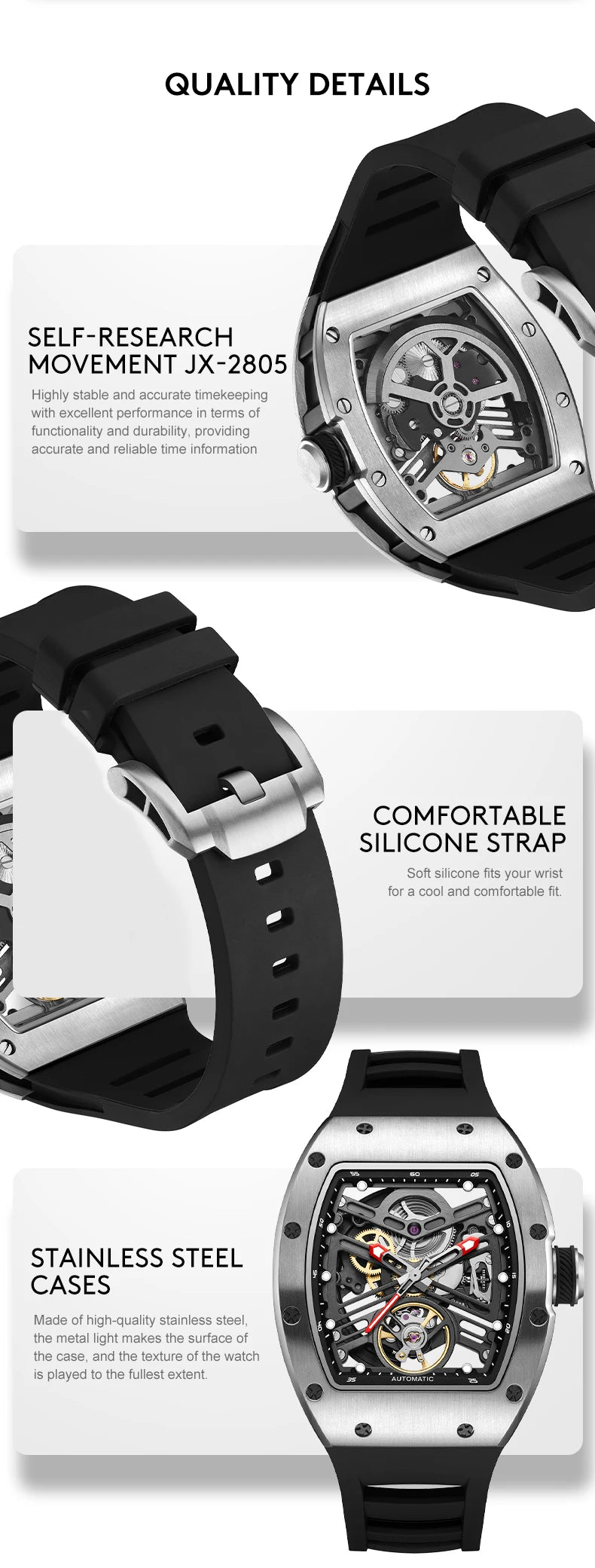 Carbon Fiber Mechanical Watch Cyberpunk Style Waterproof Crystal Dial Collector's Limited Edition Fashion Sport Wristwatch