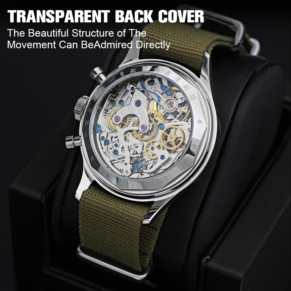 RED-STAR 38mm Men's 1963 Chronograph Mechanical Watch Pilot with Seagull Movement ST1901 Air Force Aviation Sapphire Goose 40mm