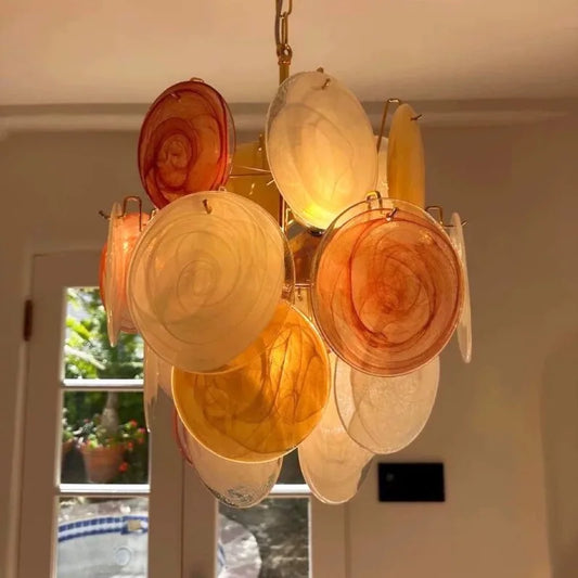 Retro Murano White Glass Chandelier Round Vintage Colorful Glass LED Pendant Light Italian design for Dining Room Bedroom