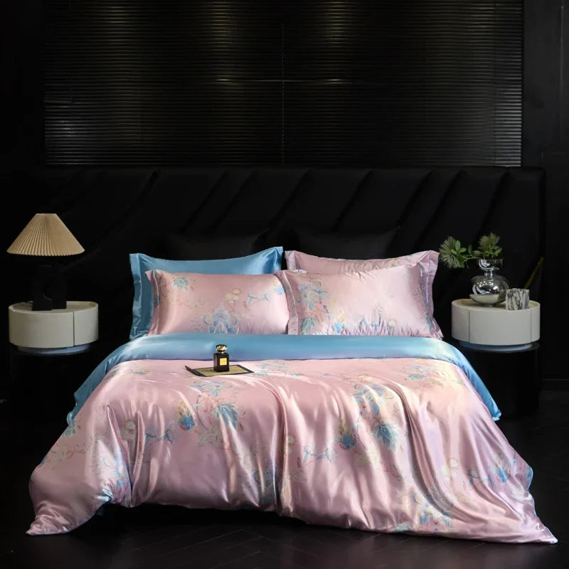 Natural Silk Bedding Set Single Double Queen King Printing Duvet Cover Luxury Quilt Cover Bedsheet Pillowcase