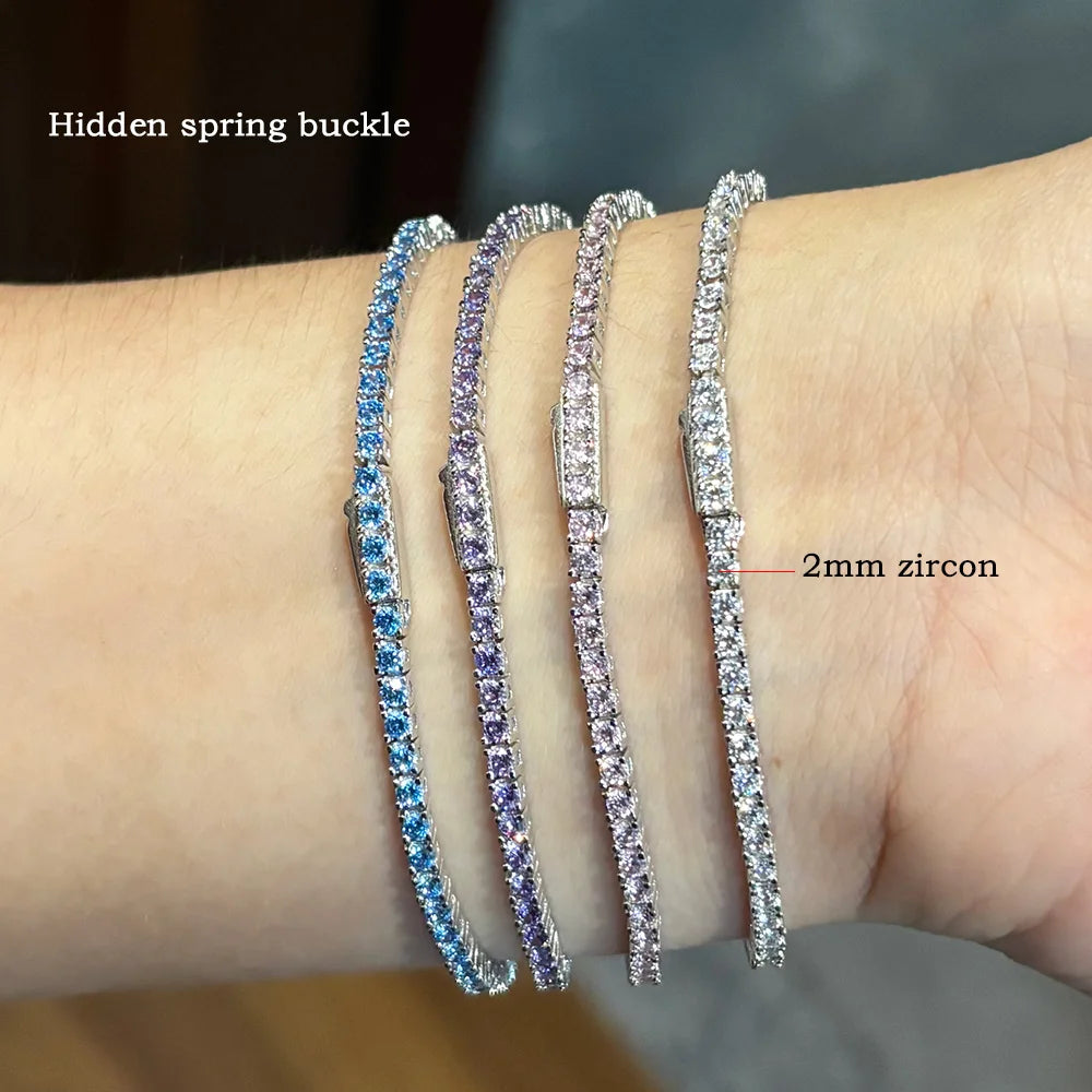 FEOBUR 2mm Blue High Carbon Diamond Tennis Bracelet for Women 925 Sterling Silver Color Gemstone Bracelets Party Jewelry Gifts