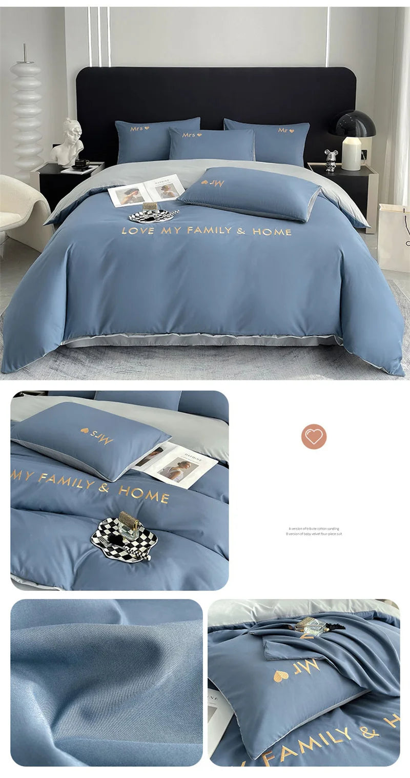Luxury Nordic Egyptian Cotton Bedding Set King Queen Double Twin Size with Sheet Duvet Cover Pillowcase 1/2 People Bed Linen New