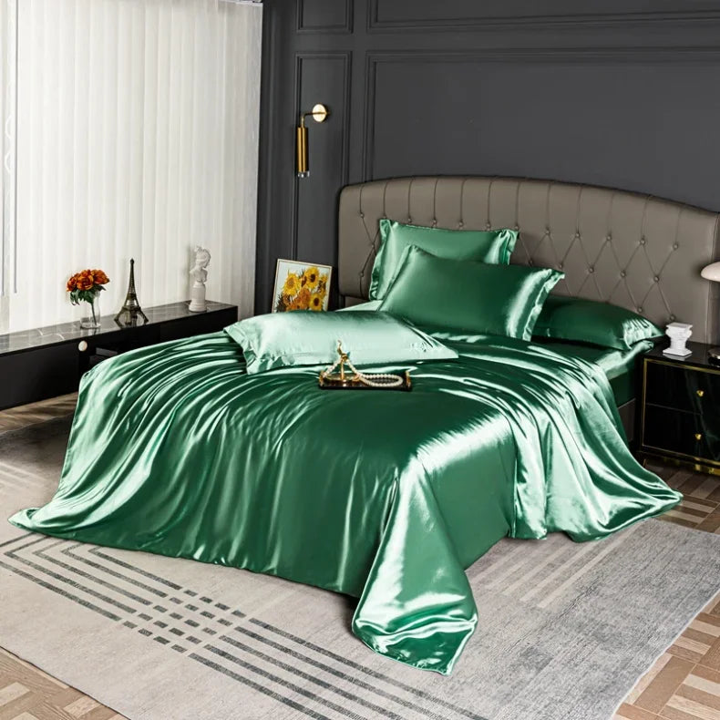 Luxury Bedding Set Single Double Queen King Size Solid Color Quilt Cover High-End Soft Silky Satin Duvet Cover Set