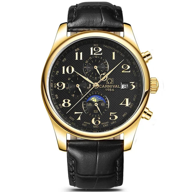 Carnival Brand Automatic Watch Fashion Luxury Waterproof Calendar Moon Phase Mechanical Watches For Men Clock Relogio Masculino