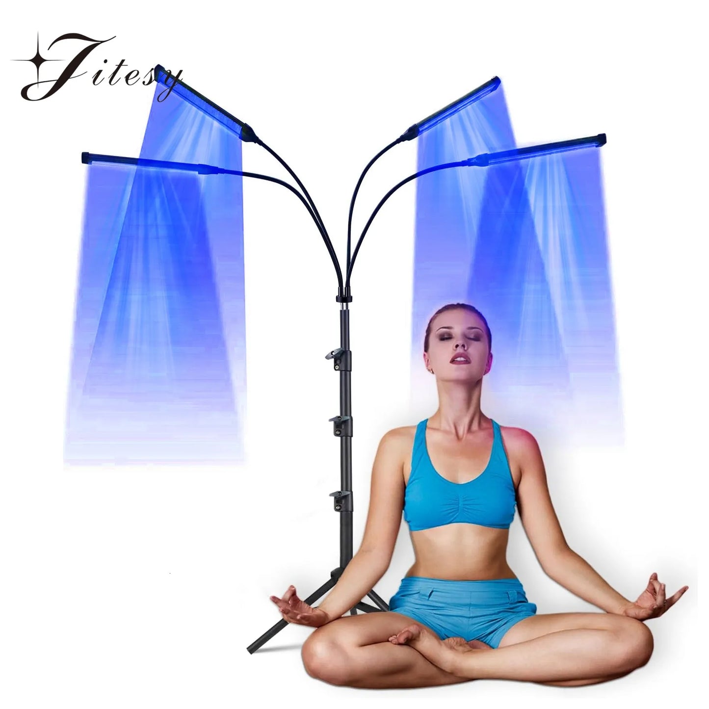 60W Tanning Lamp 4-Head UV Tanning Machine 432 LEDS Blue Light Wavelength 460nm & 490nm 360° Rotation Solarium Tanning Light