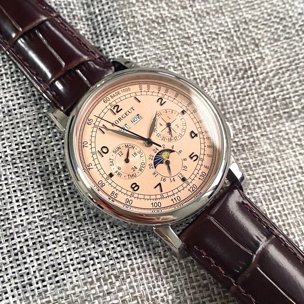 Automatic Watch for Men Multification Date Day Month Year 316L Mechanical Men's Watch Polished Case Day/Night Indicator 42mm