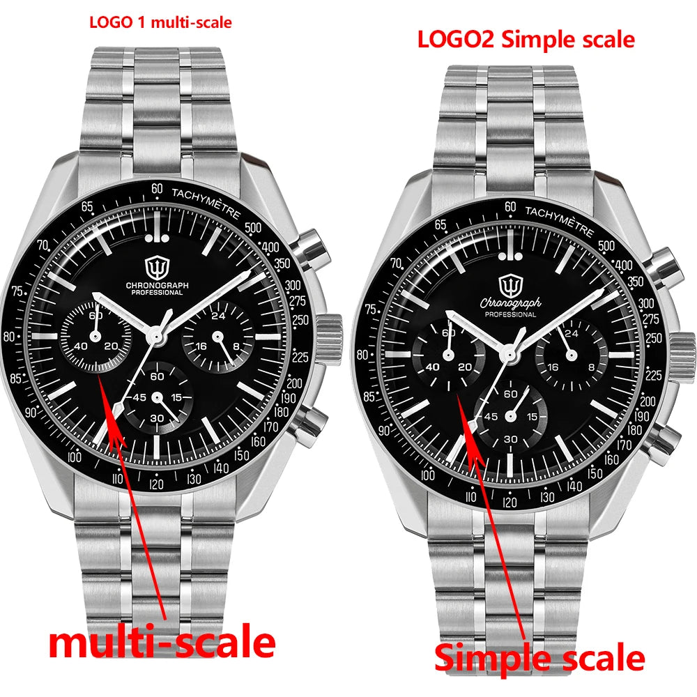 Watchdives WD1863 VK63 Quartz Chronograph Movement Bubble Sapphire Crystal 100m Waterproof Luminous 39mm Vintage Watches