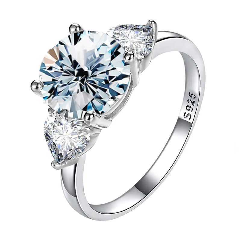 DiamondWorld 3CT Big Moissanite Diamond Rings for Women Double Heart Zircon 925 Sterling Silver Eternity Engagement Fine Jewelry
