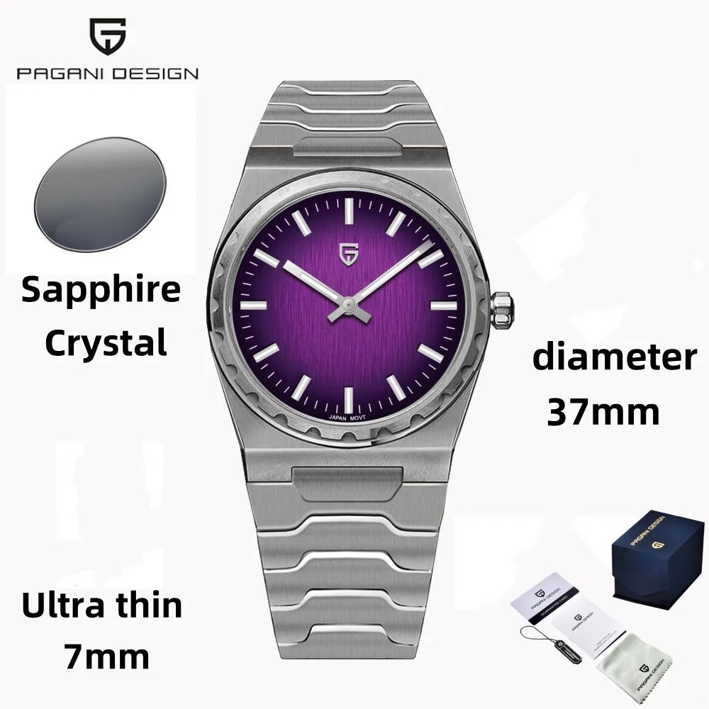 PAGANI DESIGN 2025 New Men Quartz Watch 7mm 222 PDYS020 Stainless Steel Rubber Sapphire Crystal Waterproof 100m Reloj Hombre