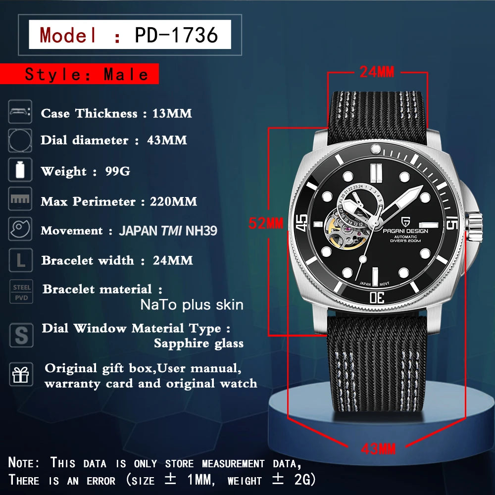 PAGANI DESIGN 2025 New Luxury Men's Watches Mechanical Automatic Watch For Men 200M Diving Wrist watch Stainless Steel+with box