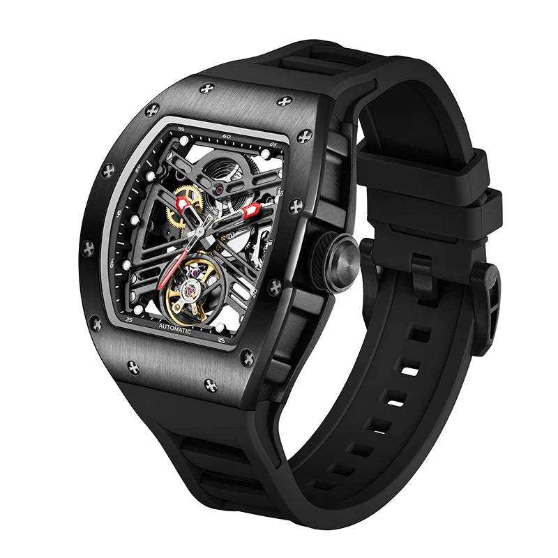 Carbon Fiber Mechanical Watch Cyberpunk Style Waterproof Crystal Dial Collector's Limited Edition Fashion Sport Wristwatch