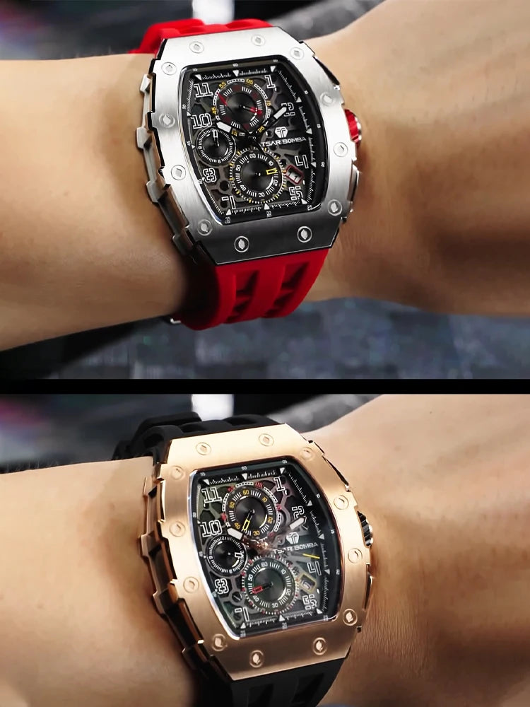 TSAR BOMBA New TB8204 Watch for Men Japan Quartz Chronograph 50M Waterproof Wristwatch Fashion Sport Clock Male Luxury Mens Gift